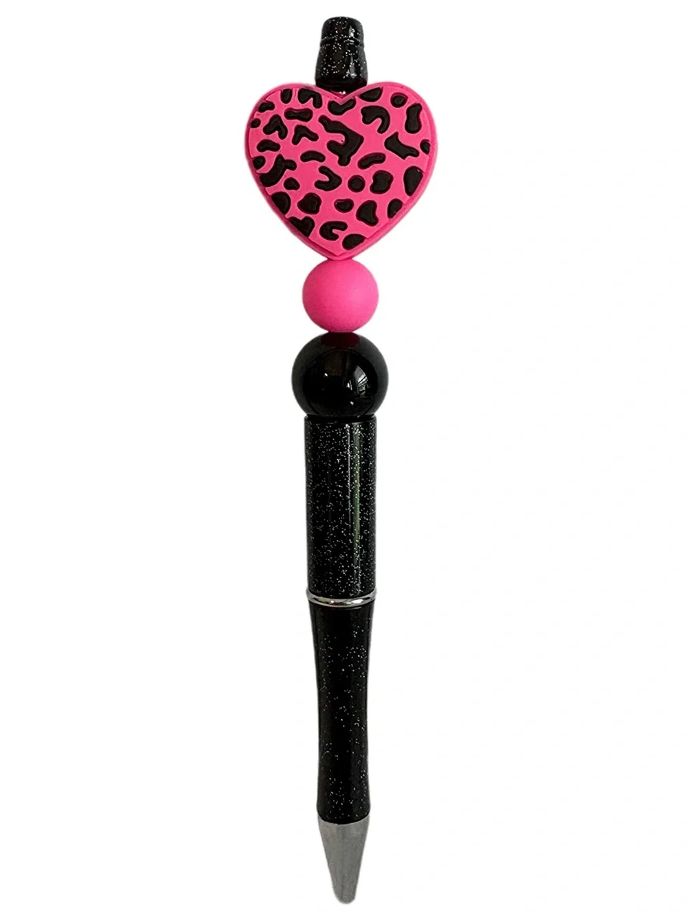 Pink Leopard Print Heart Handmade Beaded Pen